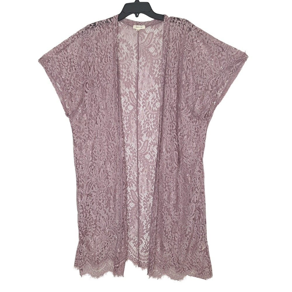 Boho Whimsigoth Floral Goth Chic Mauve Lace Open Front Cardigan Paper + Tee M
